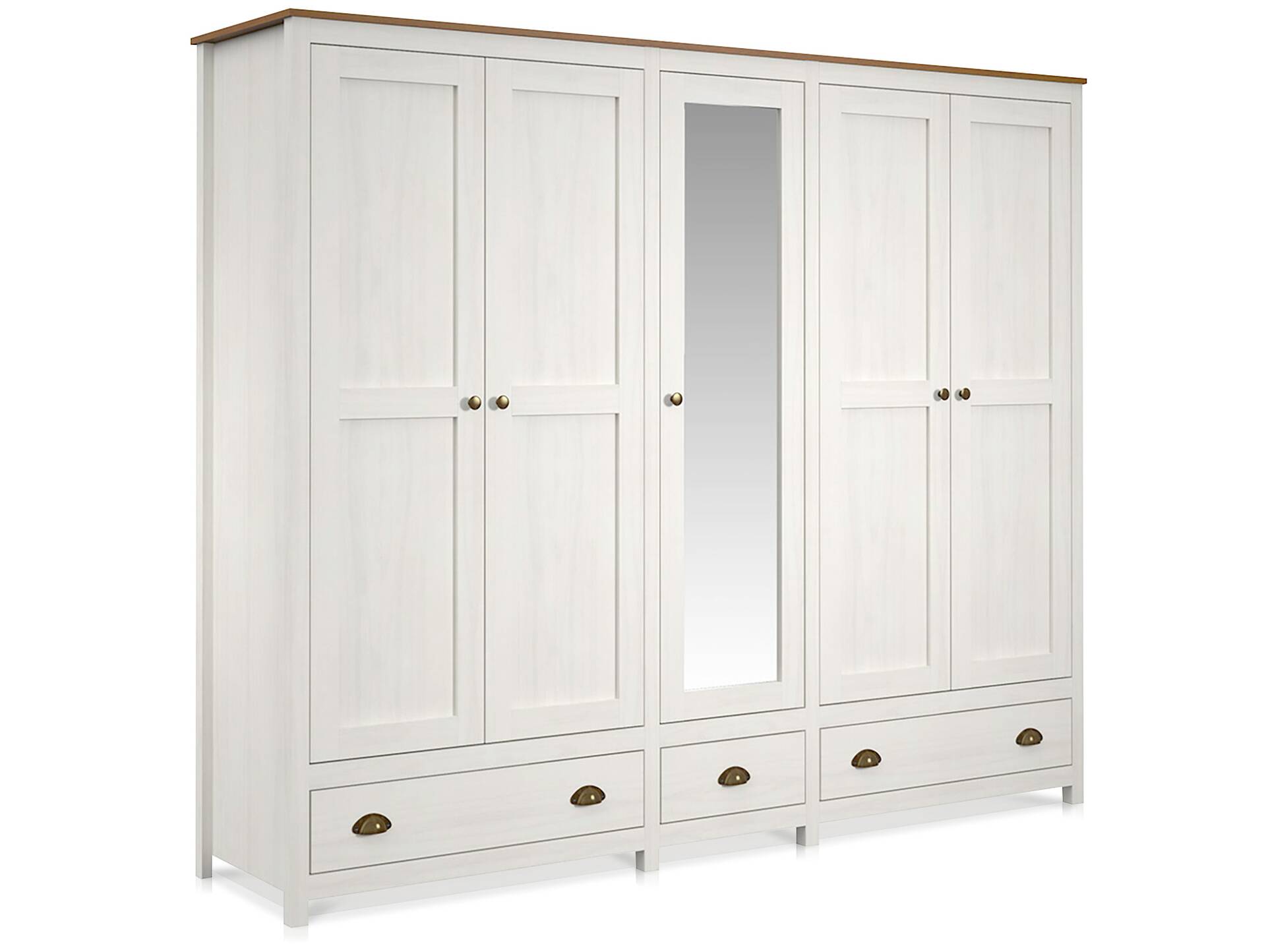 TRICO Kleiderschrank / Drehtürenschrank, Material Massivholz, Kiefer weiss/eichefarbig 5-türig