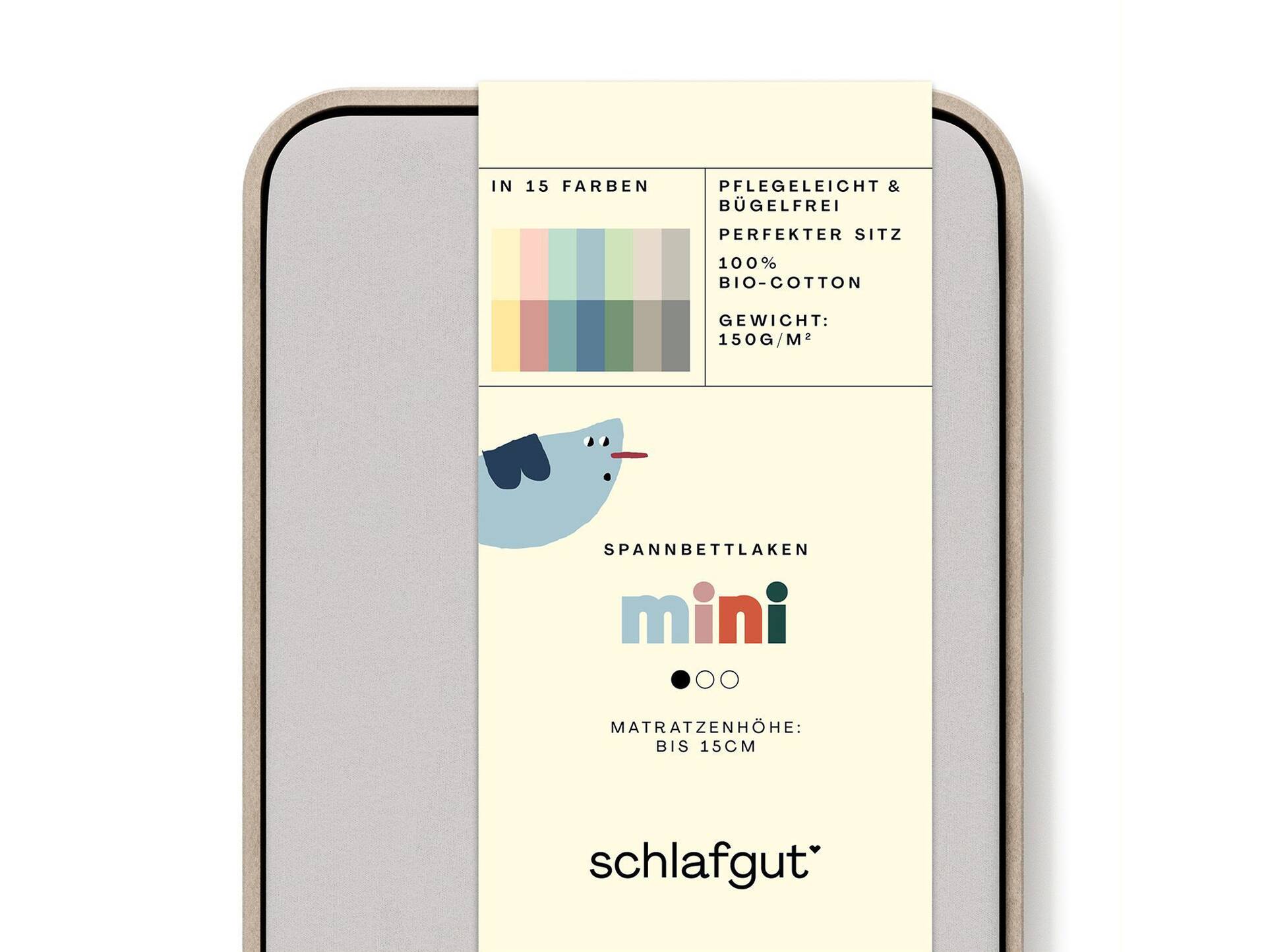 Schlafgut MINI Spannbetttuch/Spannbettlaken für Baby-Matratze, 60x120 - 140x70 cm,100% Baumwolle Hellgrau