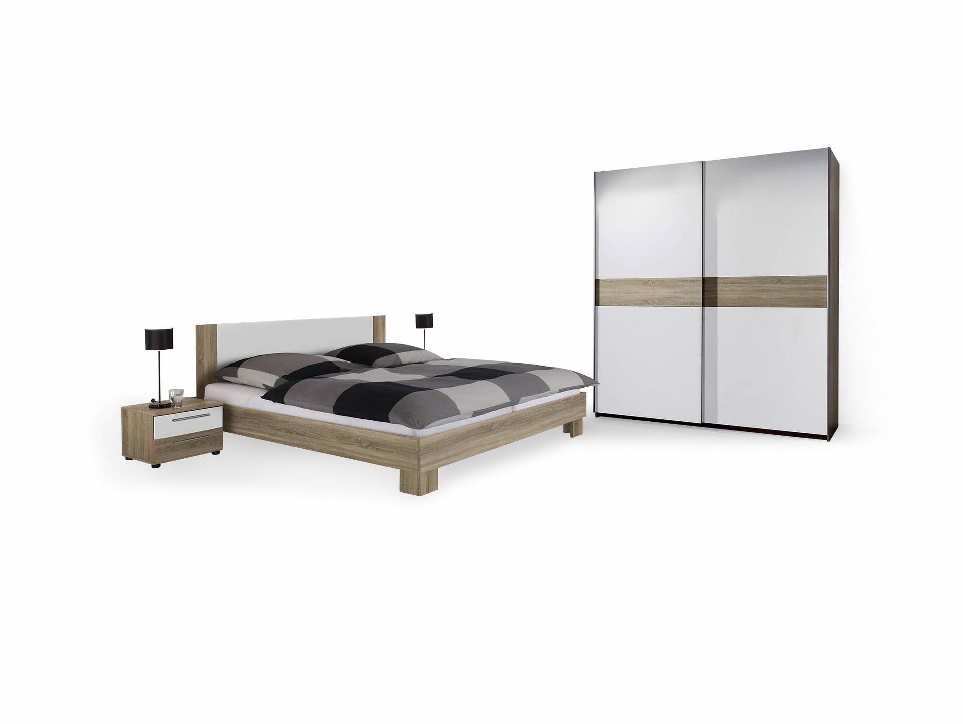 VANTI Komplett-Schlafzimmer 4-teilig, Material Dekorspanplatte weiss/Eiche sonomafarbig 