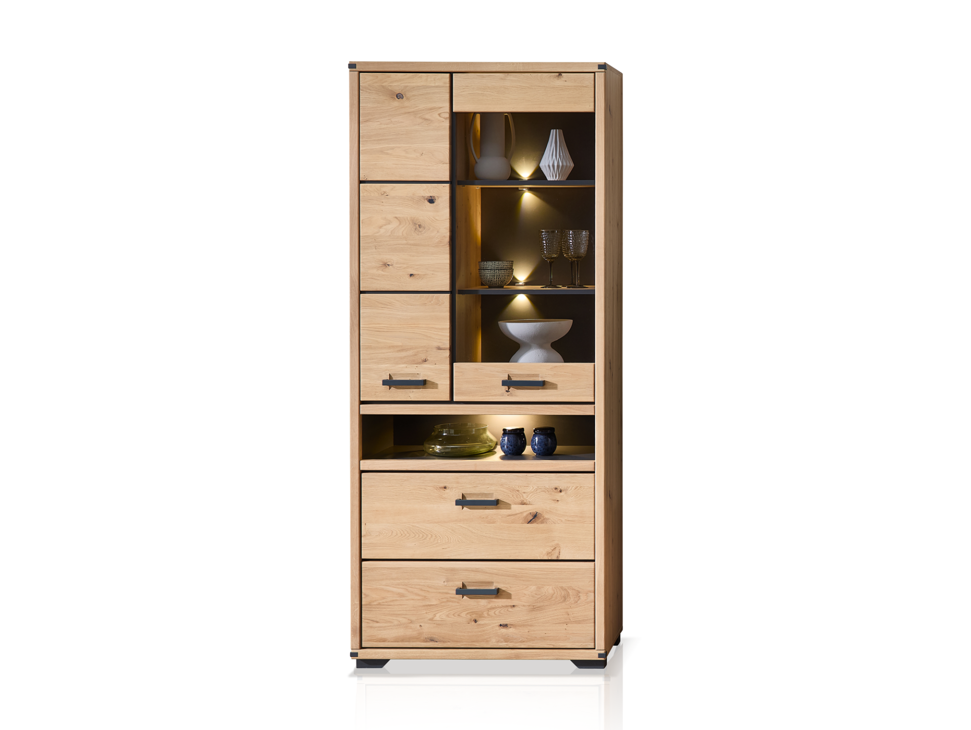 GOJA Vitrine I, Material teilmassiv, Artisan Wildeiche/graphitfarbig 