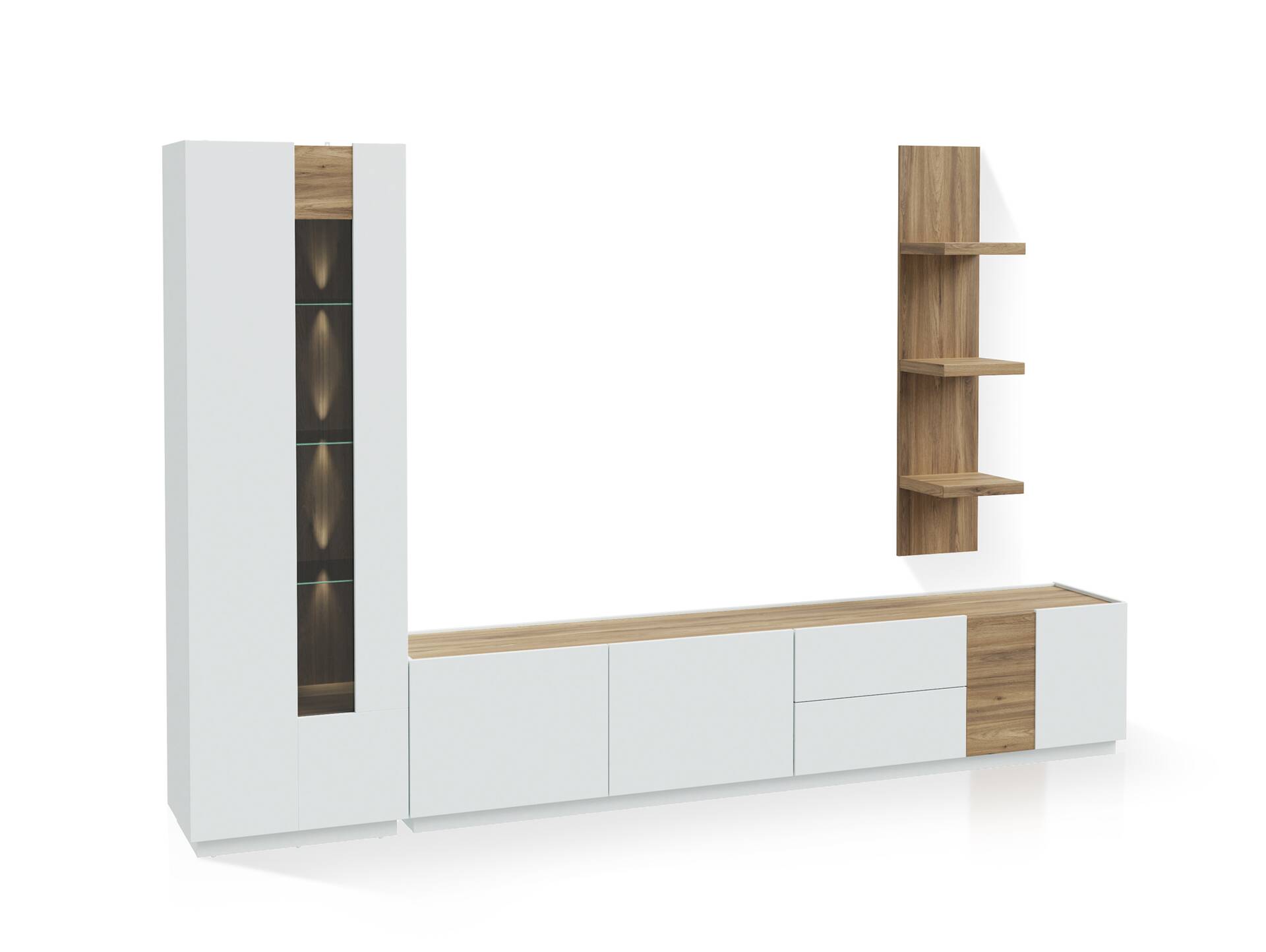 LENNOX Wohnwand II, Material Dekorspanplatte, lichtgrau/Valeria Oak Dekor 