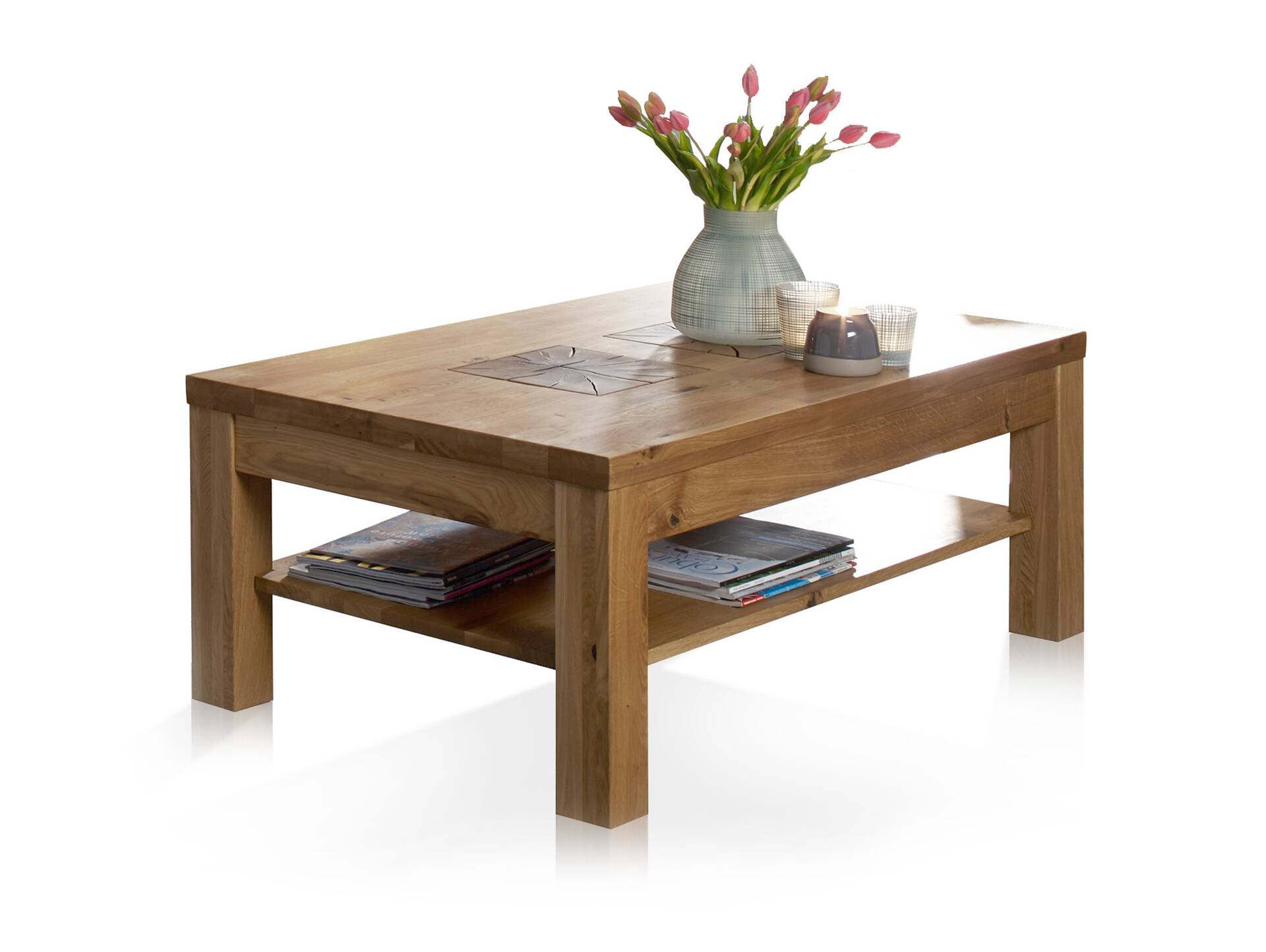 WINSTON Couchtisch, Material Massivholz, Wildeiche mit Hirnholz 70 cm