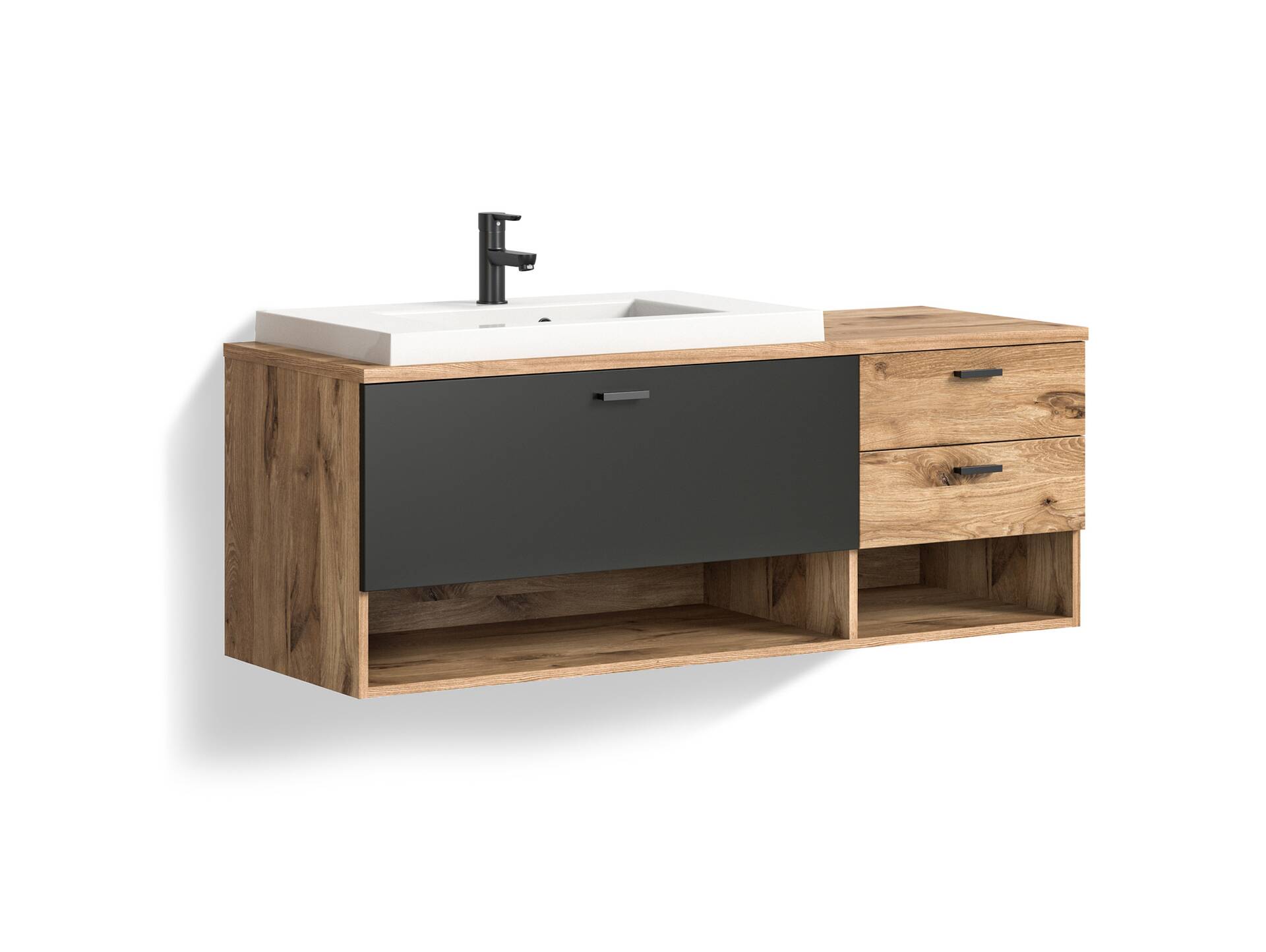 GOLDENBAY Waschtisch inkl. Becken, Material Dekorspanplatte, Nox Oak Nachbildung/Grau matt 