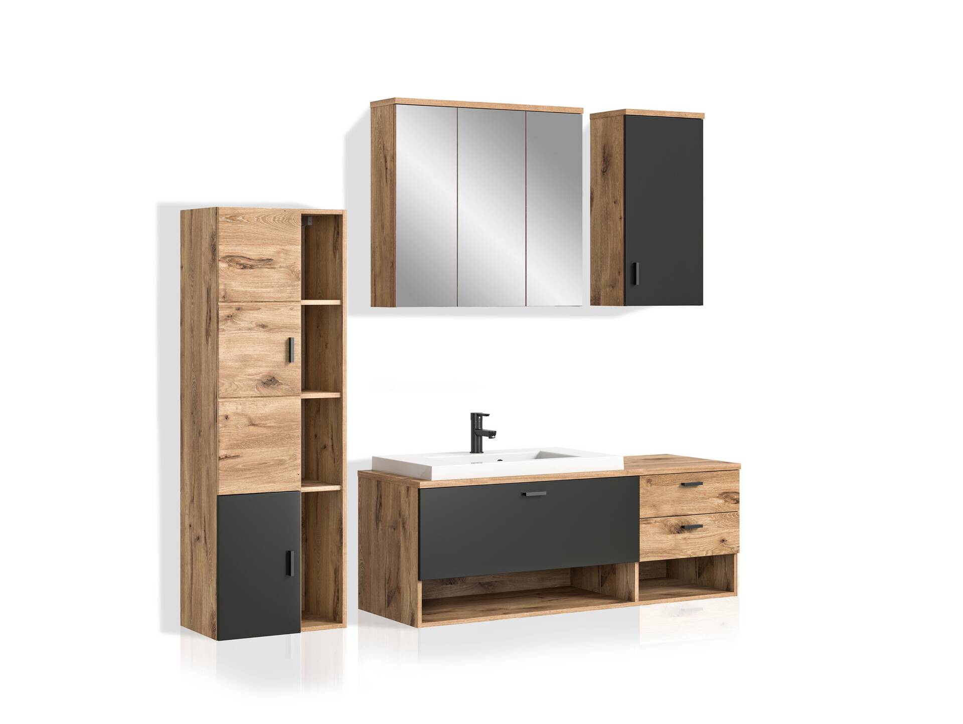 GOLDENBAY Badezimmerset I, Material Dekorspanplatte, Nox Oak Nachbildung/Grau matt 