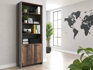 CASSIA Büroschrank 2 Türen, Material Dekorspanplatte, Old Wood Vintage/betonfarbig