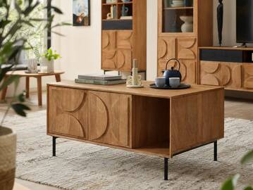CATANDO Couchtisch, Material Massivholz, Akazie honigfarben