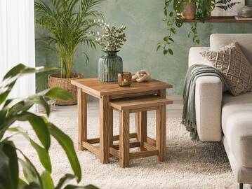 EVERGLADE 2er-Set Beistelltische, Material Massivholz, Kiefer eichefarbig