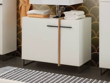 PIDERO Waschbeckenunterschrank, Material Spanplatte, weiss/eichefarbig