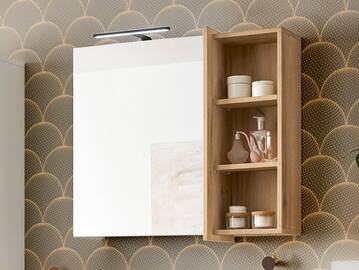 PIDERO Spiegelschrank, Material Spanplatte, weiss/eichefarbig