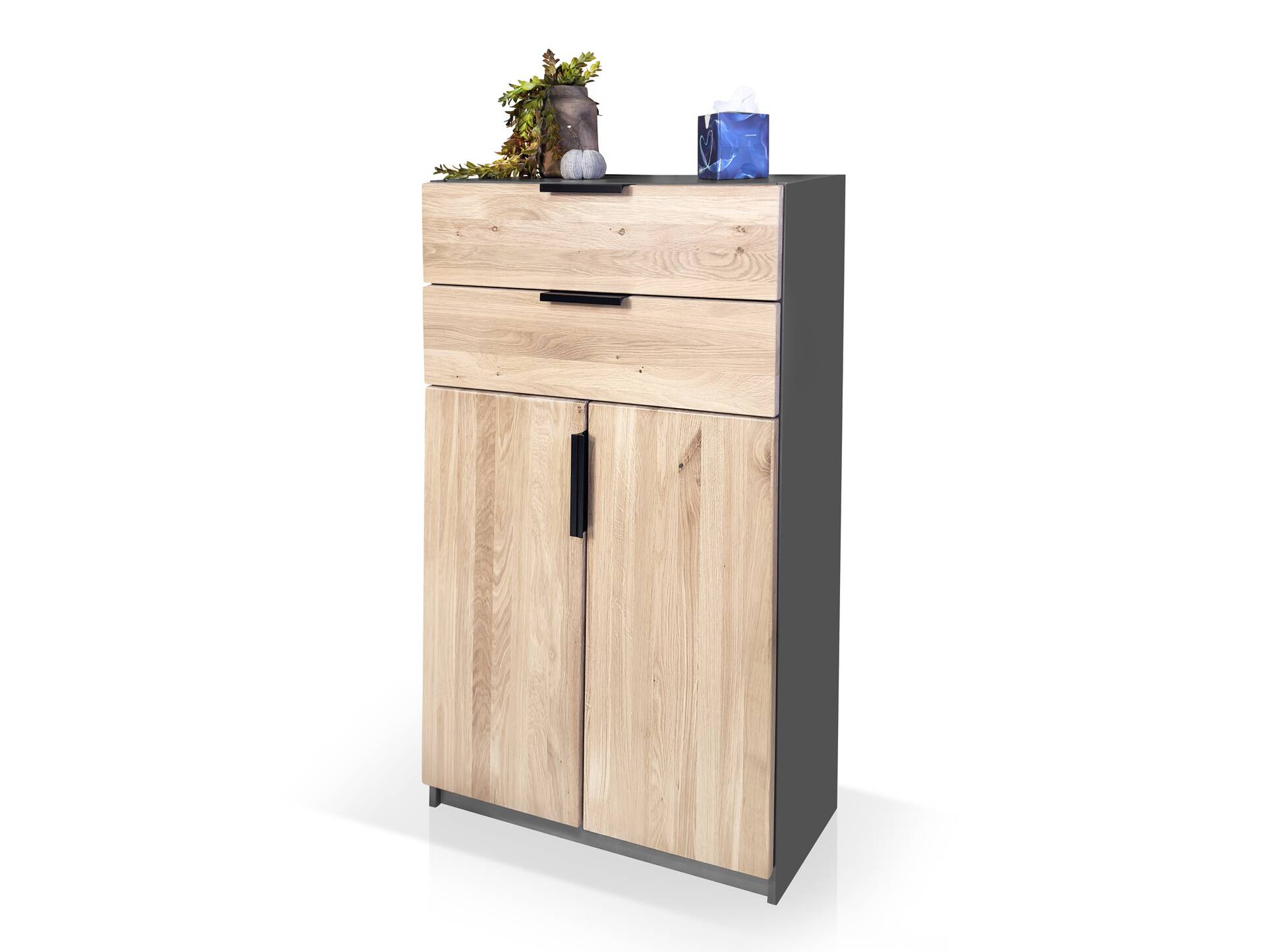 OFFICE OAK Komplettbüro II, Material teilmassiv, Eiche/graphitfarbig 
