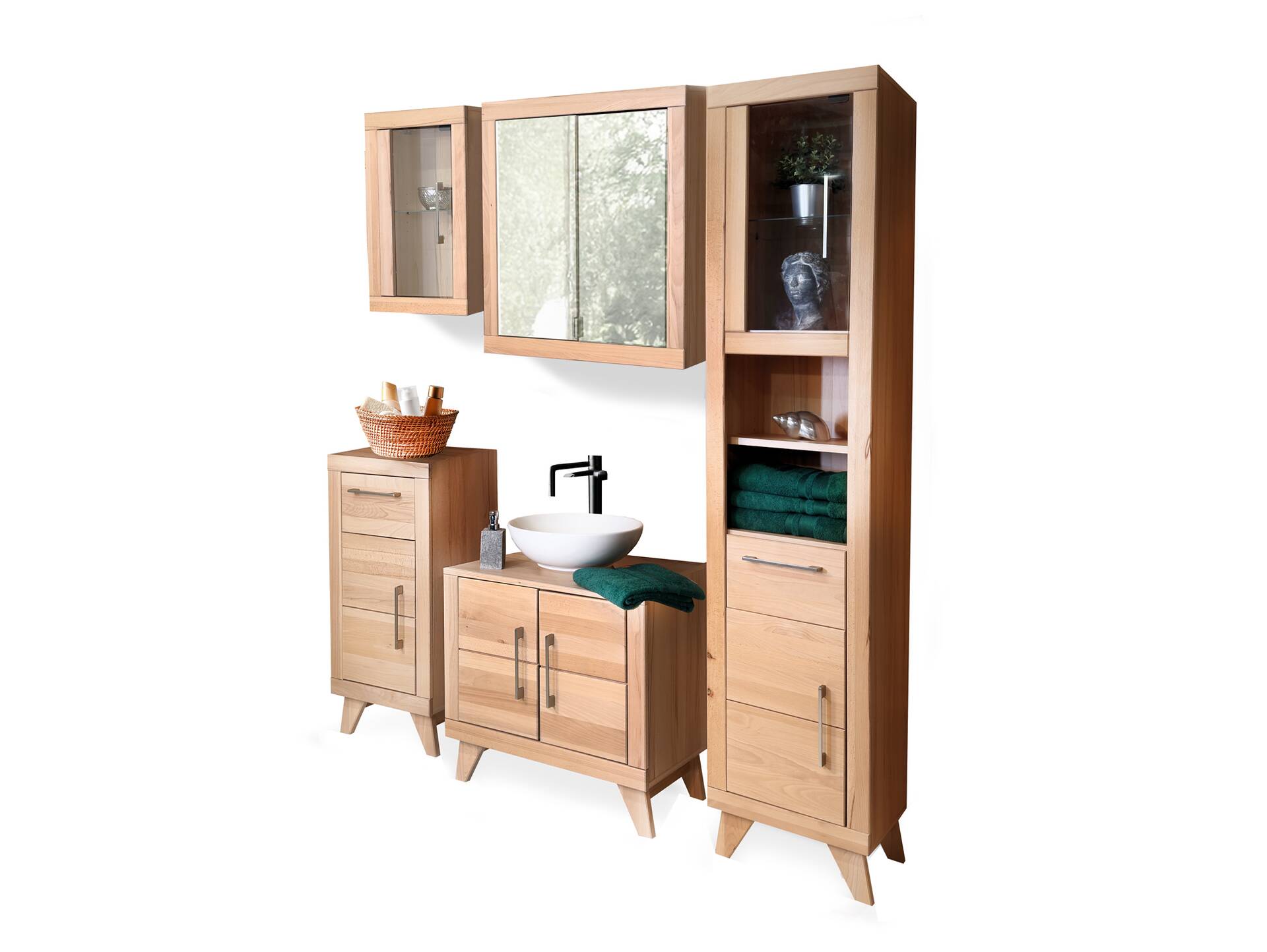 OZEANA Waschbeckenunterschrank II, Material teilmassiv Buche