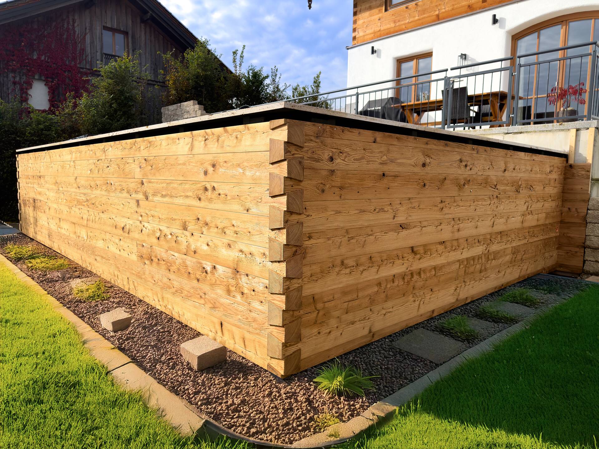 TIROLERSCHROT Blockwandschalung/Nut- und Federbrett/Schalungsbrett, Material Massivholz, gehackt/gebürstet Fichte natur | 2 Meter