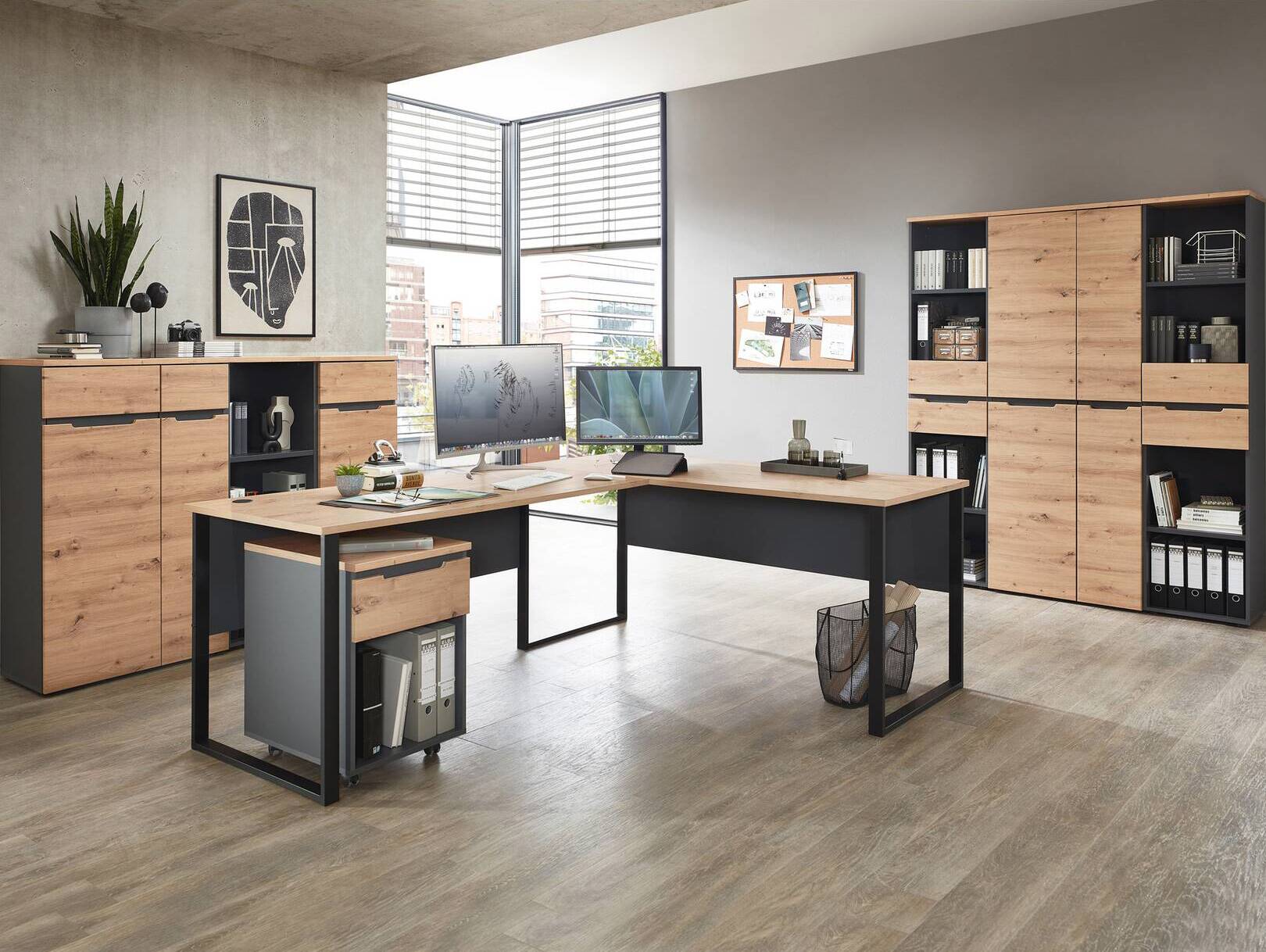 MAILAND Komplettbüro II, Material Dekorspanplatte Artisan Eichefarbig / Graphit
