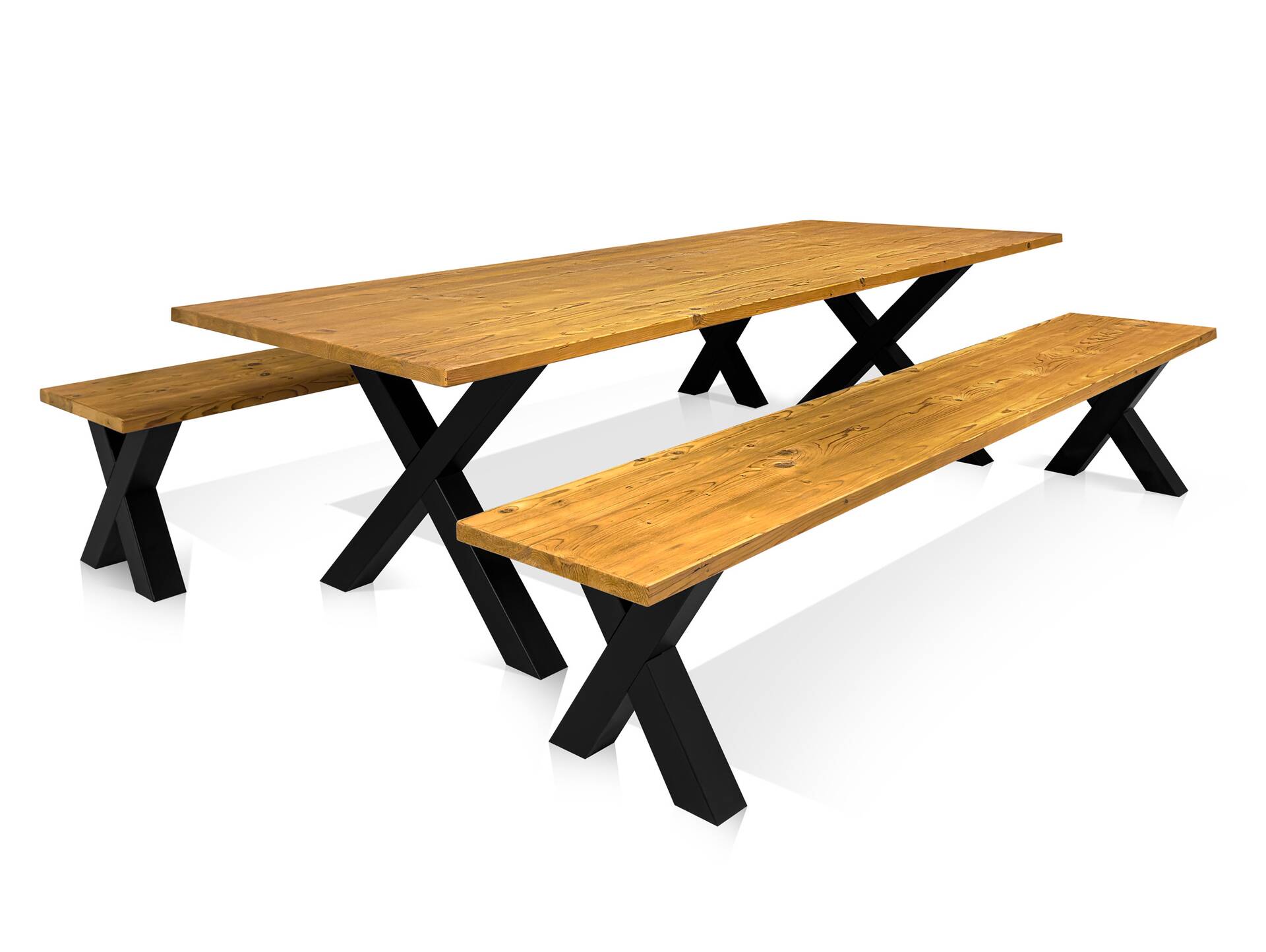 ALABAMA Sitzbank mit X-Beinen, Altholzoptik, Material Massivholz, THERMO-Fichte lackiert 200 cm | ohne Rückenlehne | natur