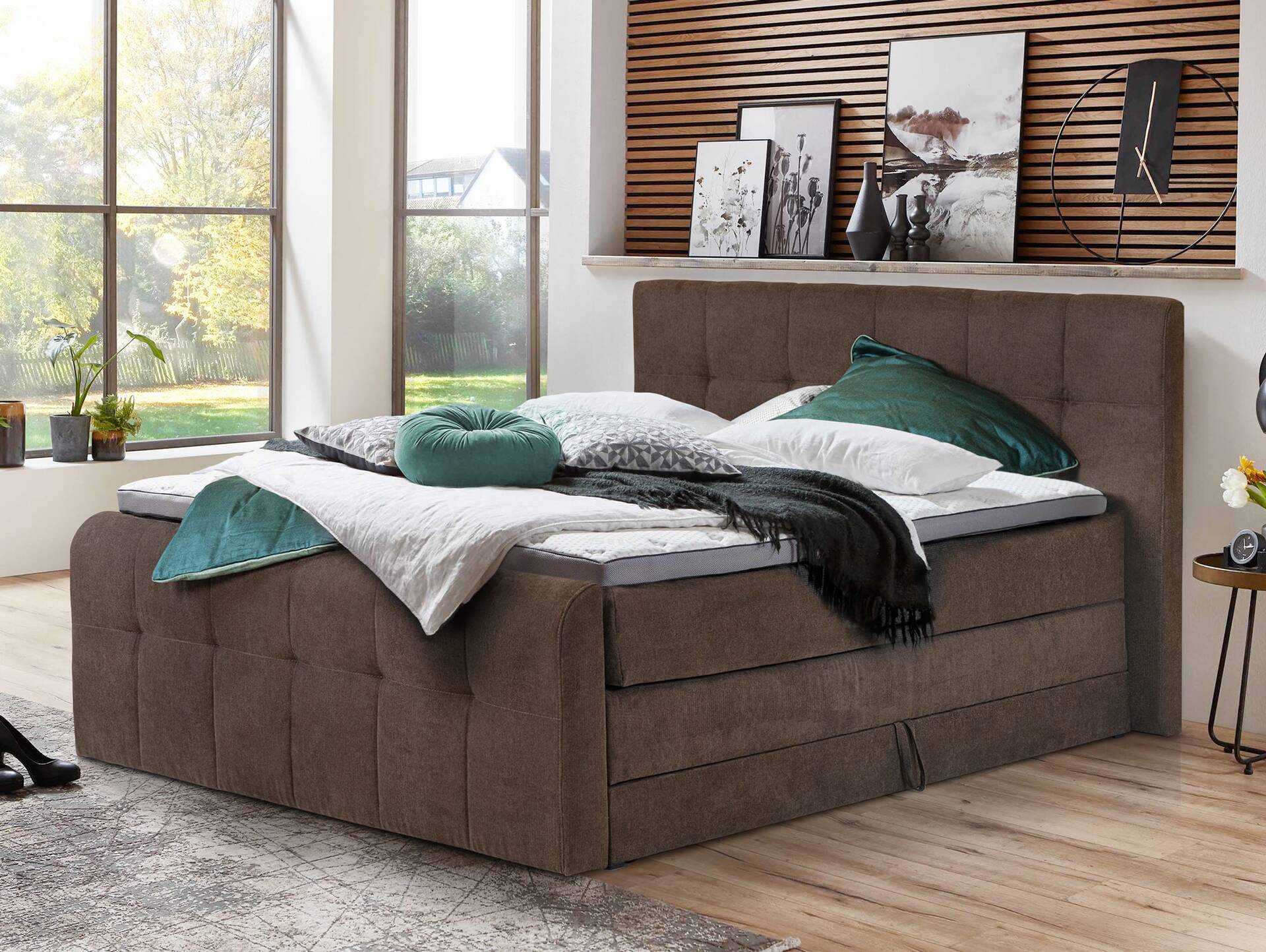 ARTEMIS NEW Boxspringbett, Material Stoff 180 x 200 cm | Braun | Härtegrad 2