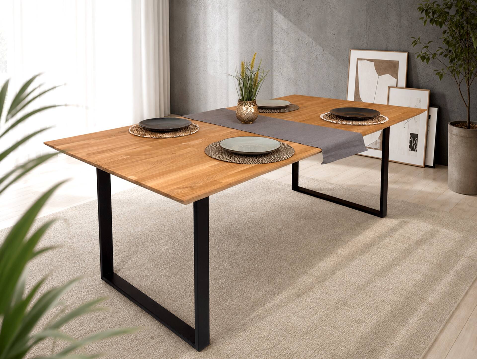 CORATO Esstisch nach Maß, Material Massivholz/Metall, U-Fuß 
