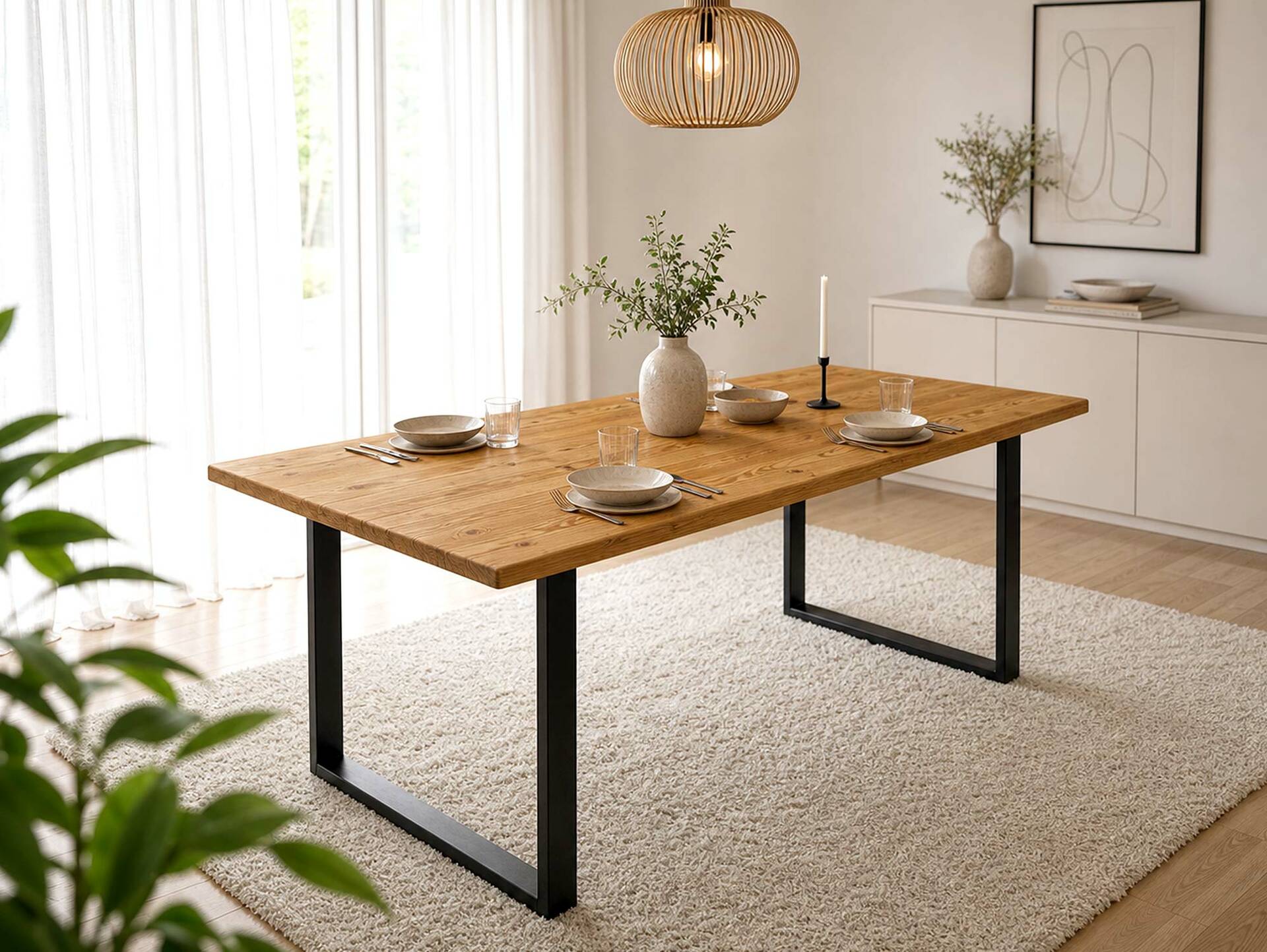 CURBY Essgruppe, rustikale Altholzoptik, Material Massivholz, Fichte gebürstet 256 x 167 cm | natur | ohne Sitzkissen