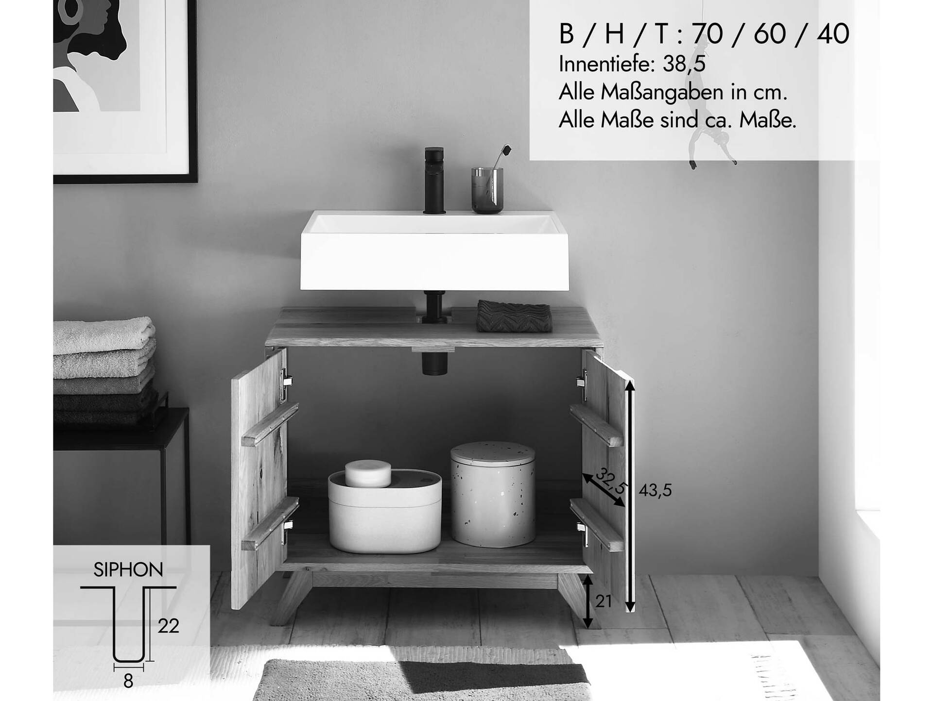 LEONARD Badezimmerset I, Material Massivholz, Wildeiche geölt 
