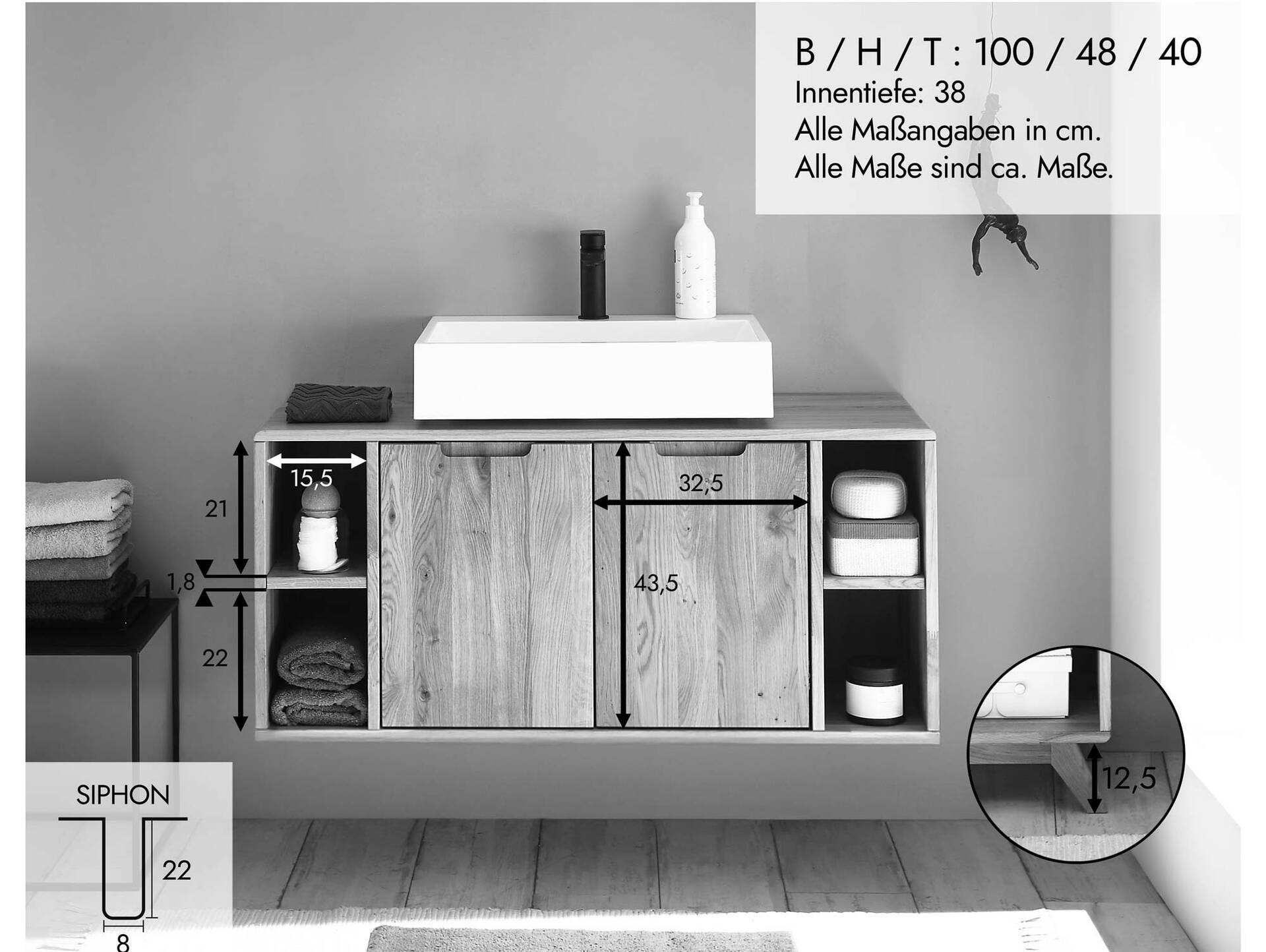 LEONARD Badezimmerset II, Material Massivholz, Wildeiche geölt 