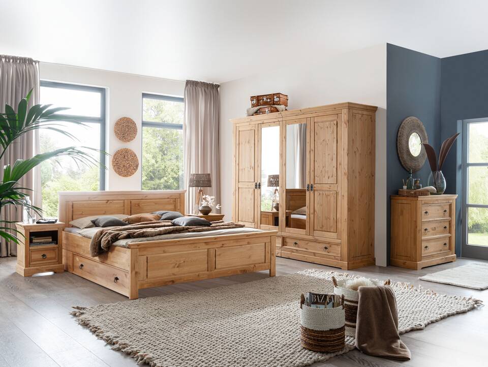 PALERMO Doppelbett 180x200 cm, Material Massivholz, Kiefer eichefarbig gebeizt 