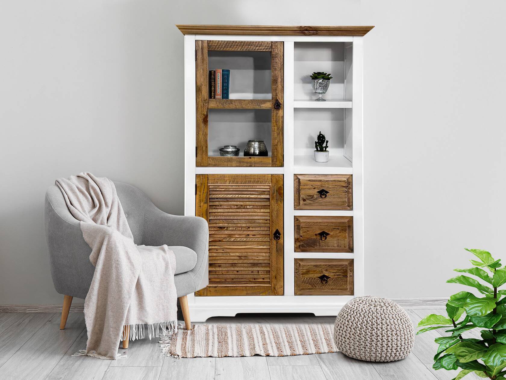 NOTTINGHAM Highboard, recyceltes Altholz, teilmassiv 