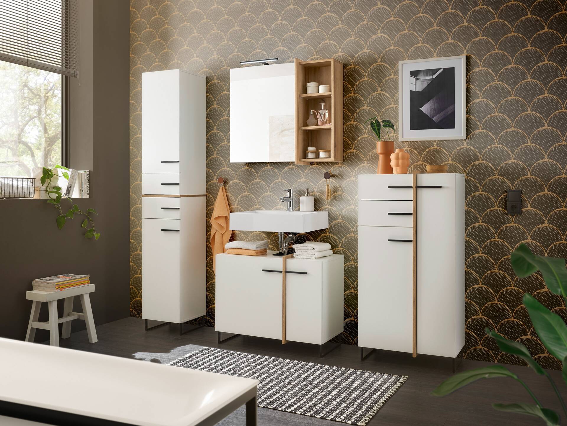 PIDERO Kommode, Material Spanplatte, weiss/eichefarbig 