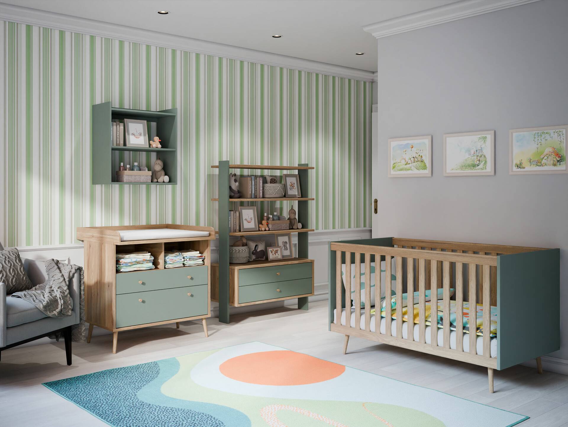 WILMONA Regal, Material Spanplatte, Mauvella Eiche Nachbildung/salbeifarbig 