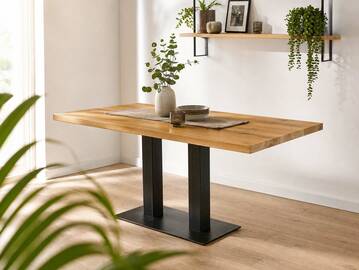 GASTRO Esstisch, Material Massivholz/Metall, Eiche lackiert 120 x 80 cm