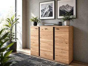 SAN MARINO Highboard, Material Teilmassiv, Altesche gebürstet / Artisan eichefarbig 