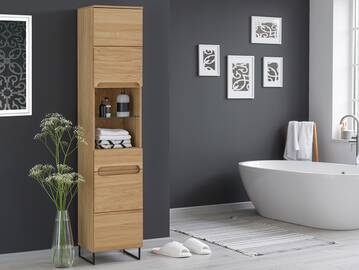 SEYTON Hochschrank fürs Badezimmer, Material Teilmassiv, eichefarbig