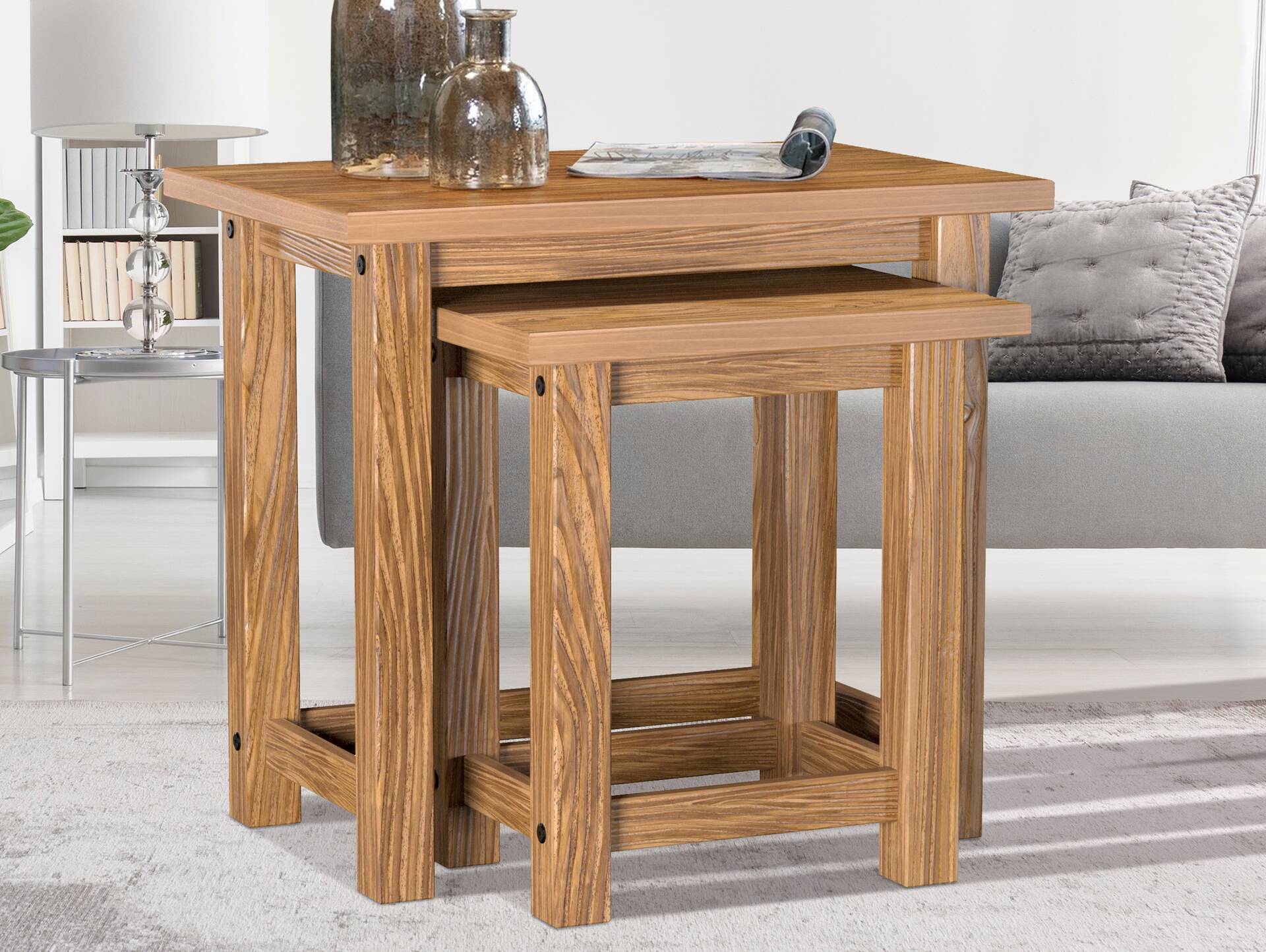 EVERGLADE 2er-Set Beistelltische, Material Massivholz, Kiefer eichefarbig 