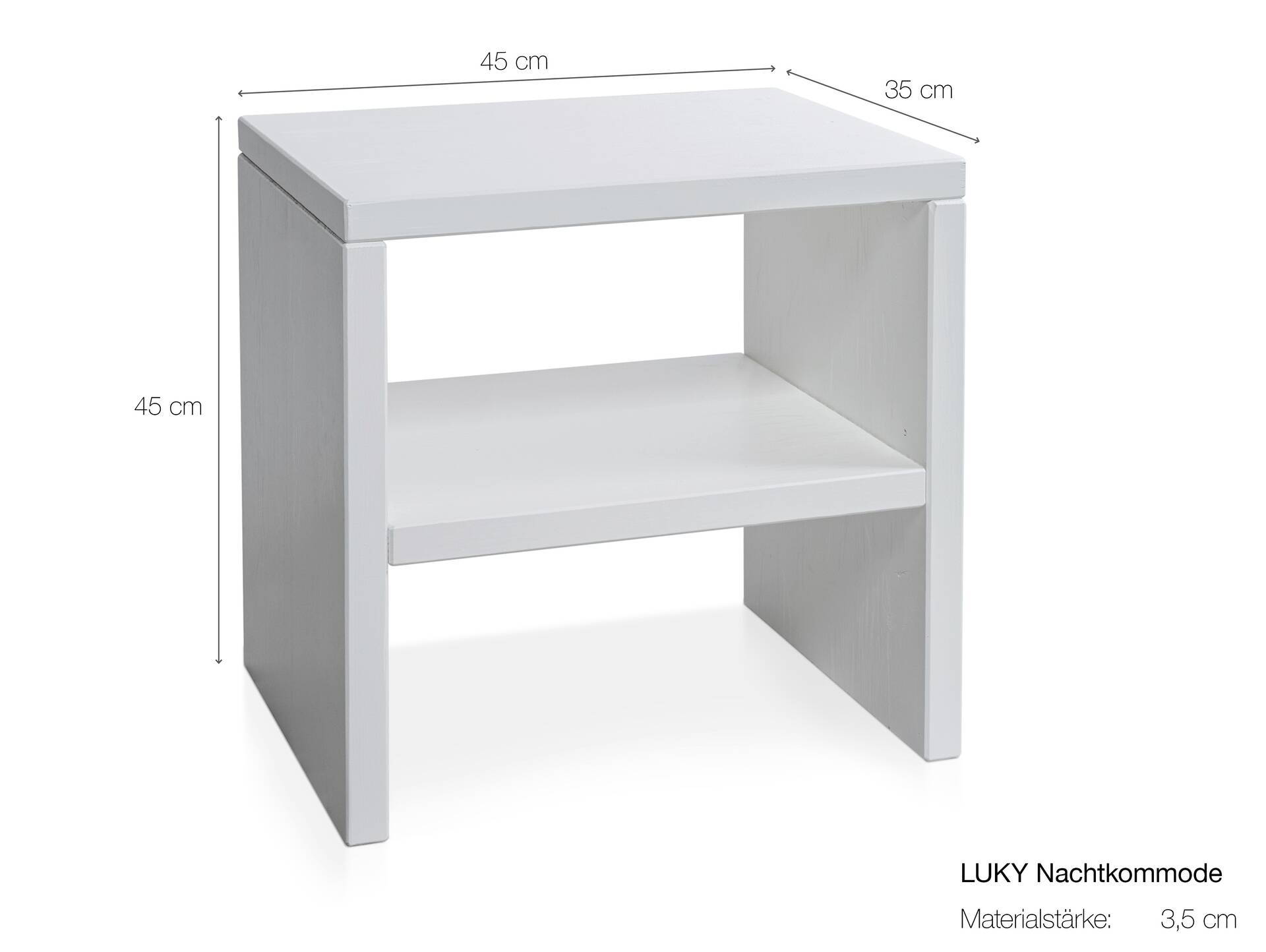 LUKY Nachtkommode mit Ablage, Material Massivholz, Fichte massiv weiss