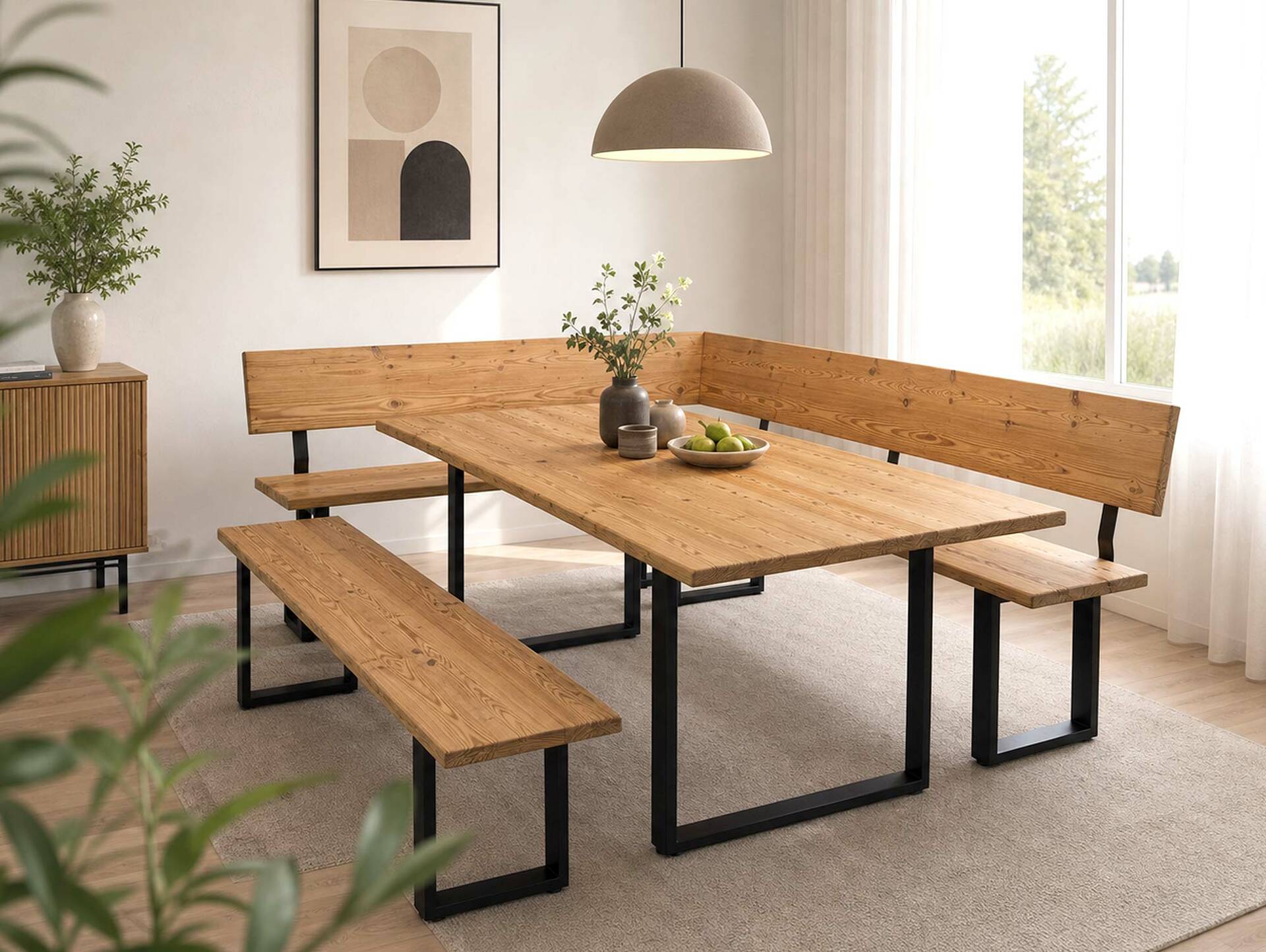 CURBY Sitzbank, rustikale Altholzoptik, Material Massivholz, Fichte gebürstet 140 cm | natur | ohne Rückenlehne | ohne Sitzkissen