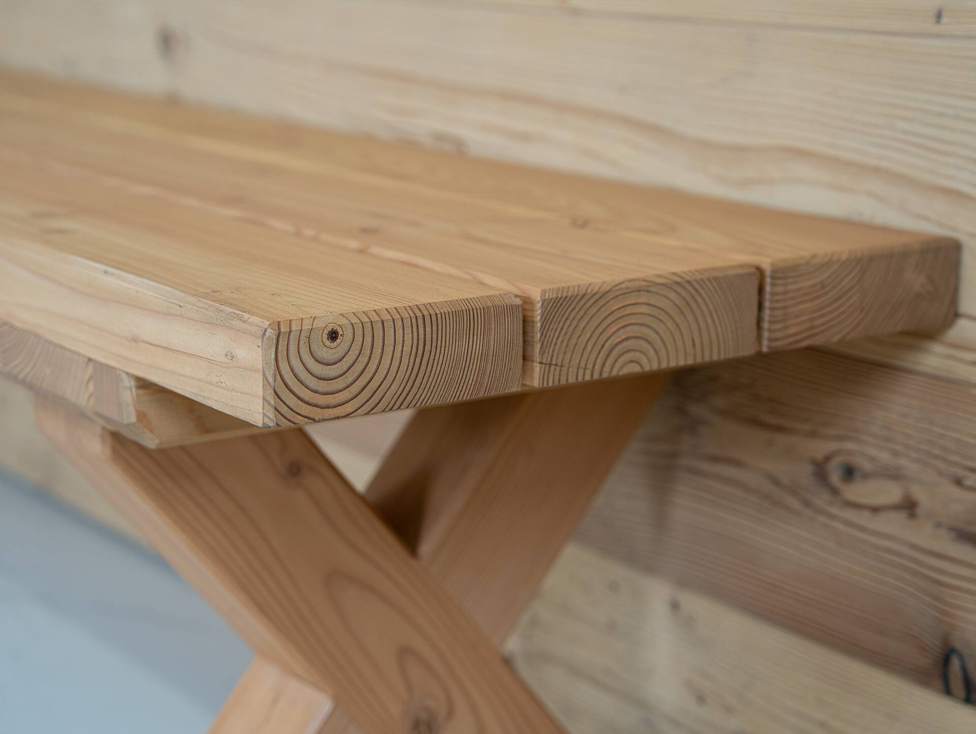 CANCUN PLUS Gartengarnitur mit X-Beinen, Material Massivholz, Lärche 200 cm | Natur | mit/ohne Rückenlehne