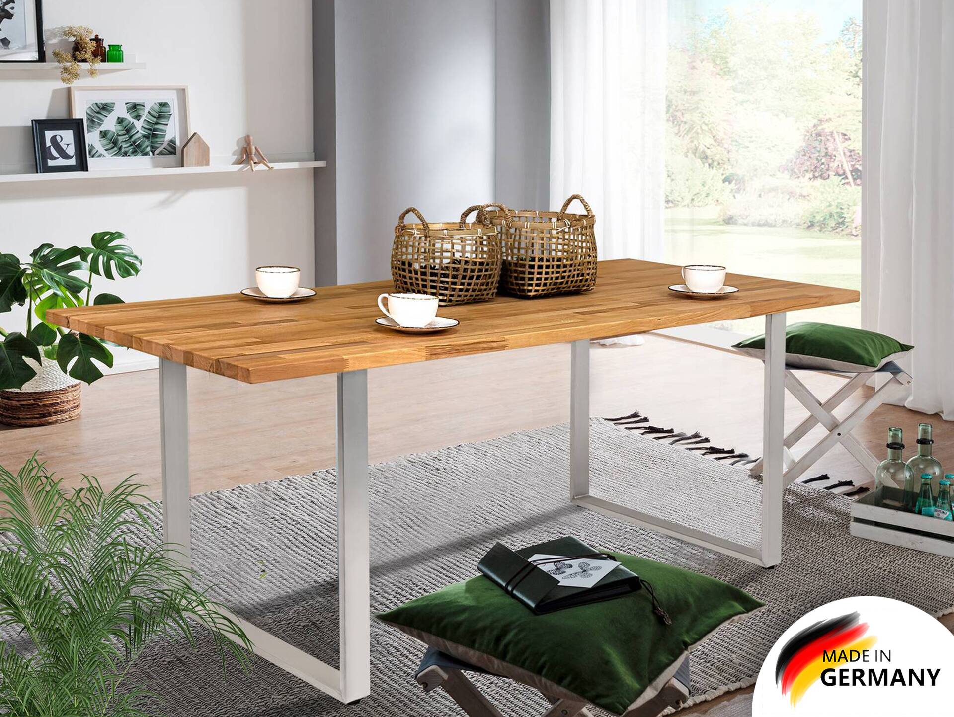 FELI Esstisch nach Maß, Material Massivholz/Edelstahl 