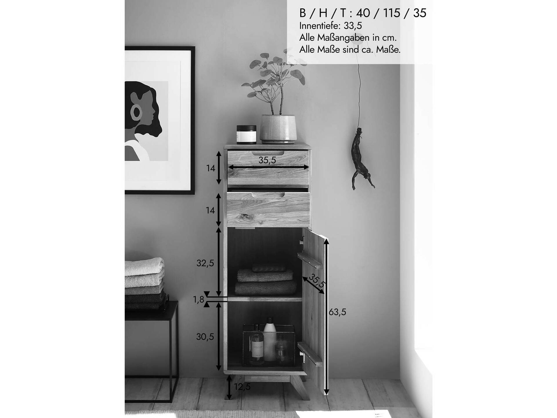 LEONARD Badezimmerset II, Material Massivholz, Wildeiche geölt 