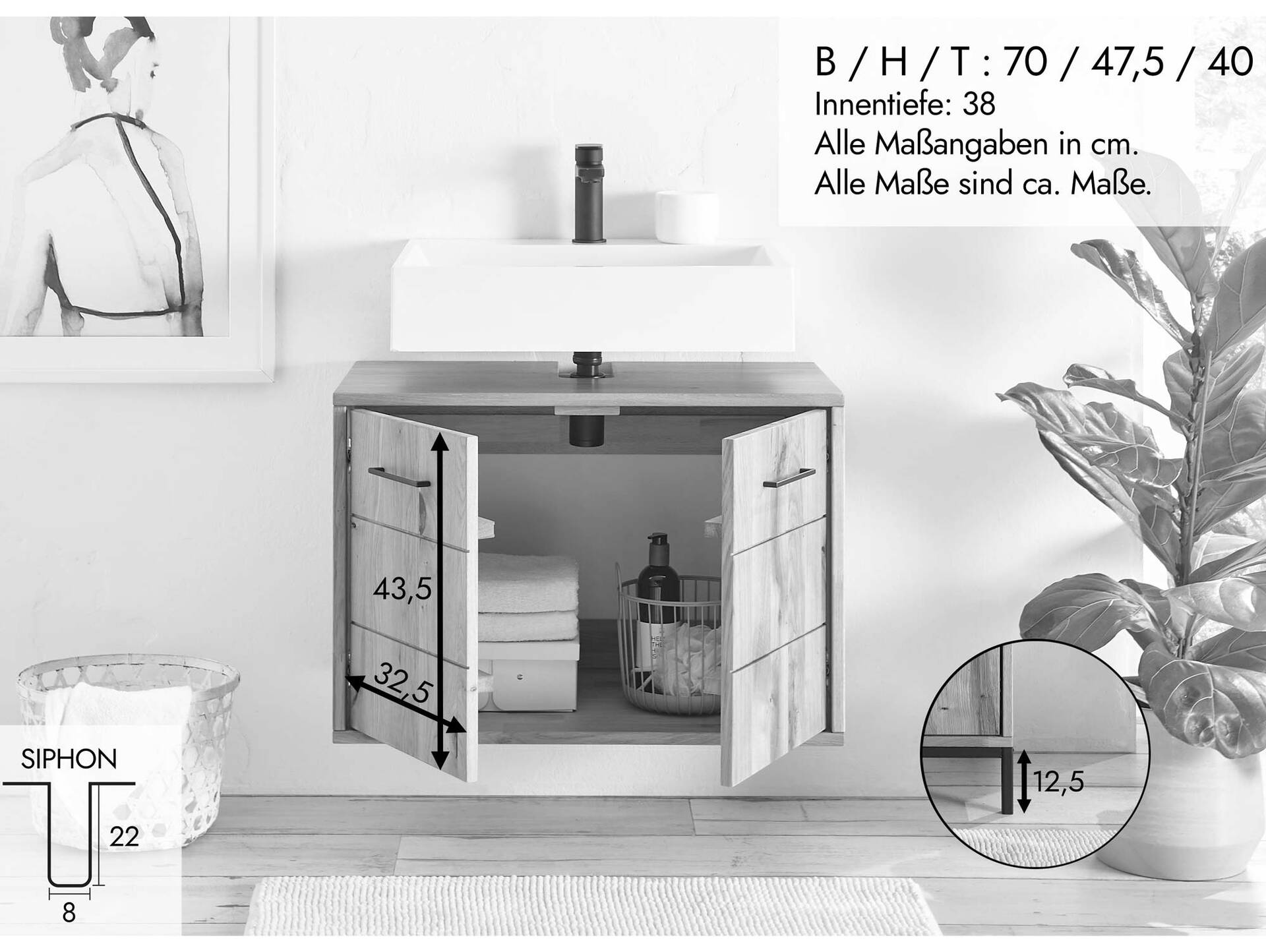 BOLTON Badezimmerset II, Material Massivholz, Wildeiche geölt 