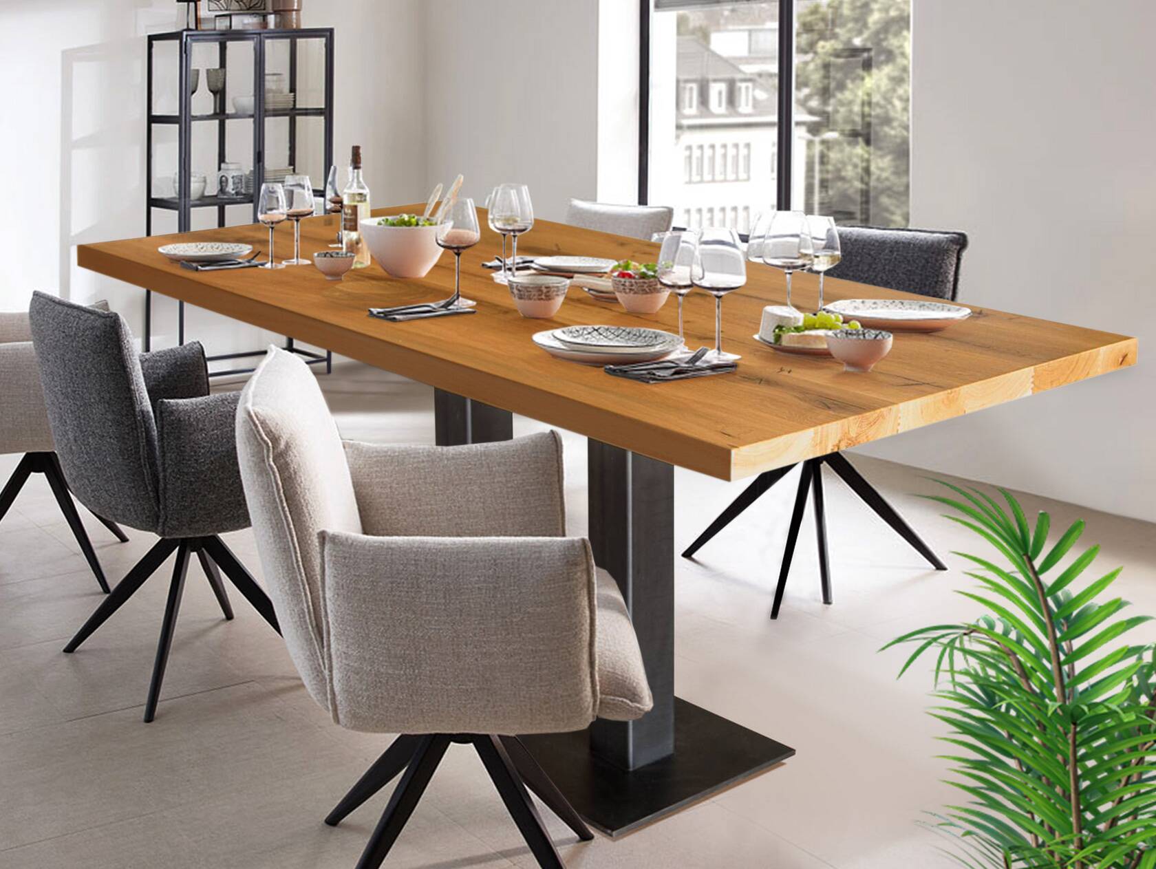 GASTRO Esstisch, Material Massivholz/Metall, Eiche lackiert 140 x 80 cm