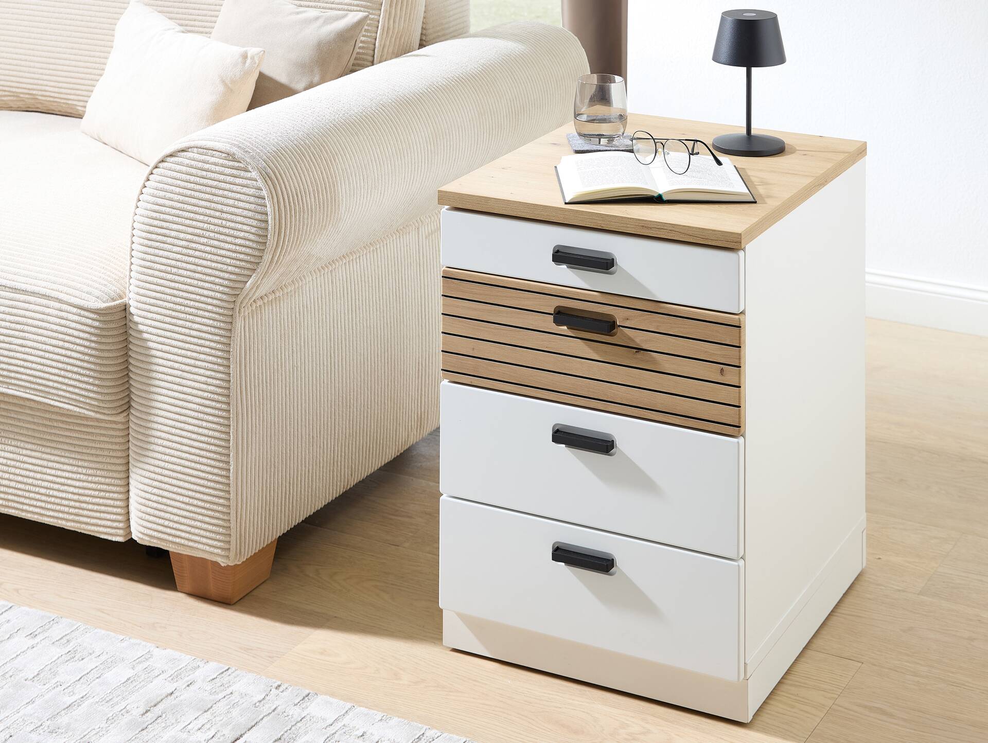GENNY Rollcontainer, Material Dekorspanplatte Weiss / Artisan Eichefarbig