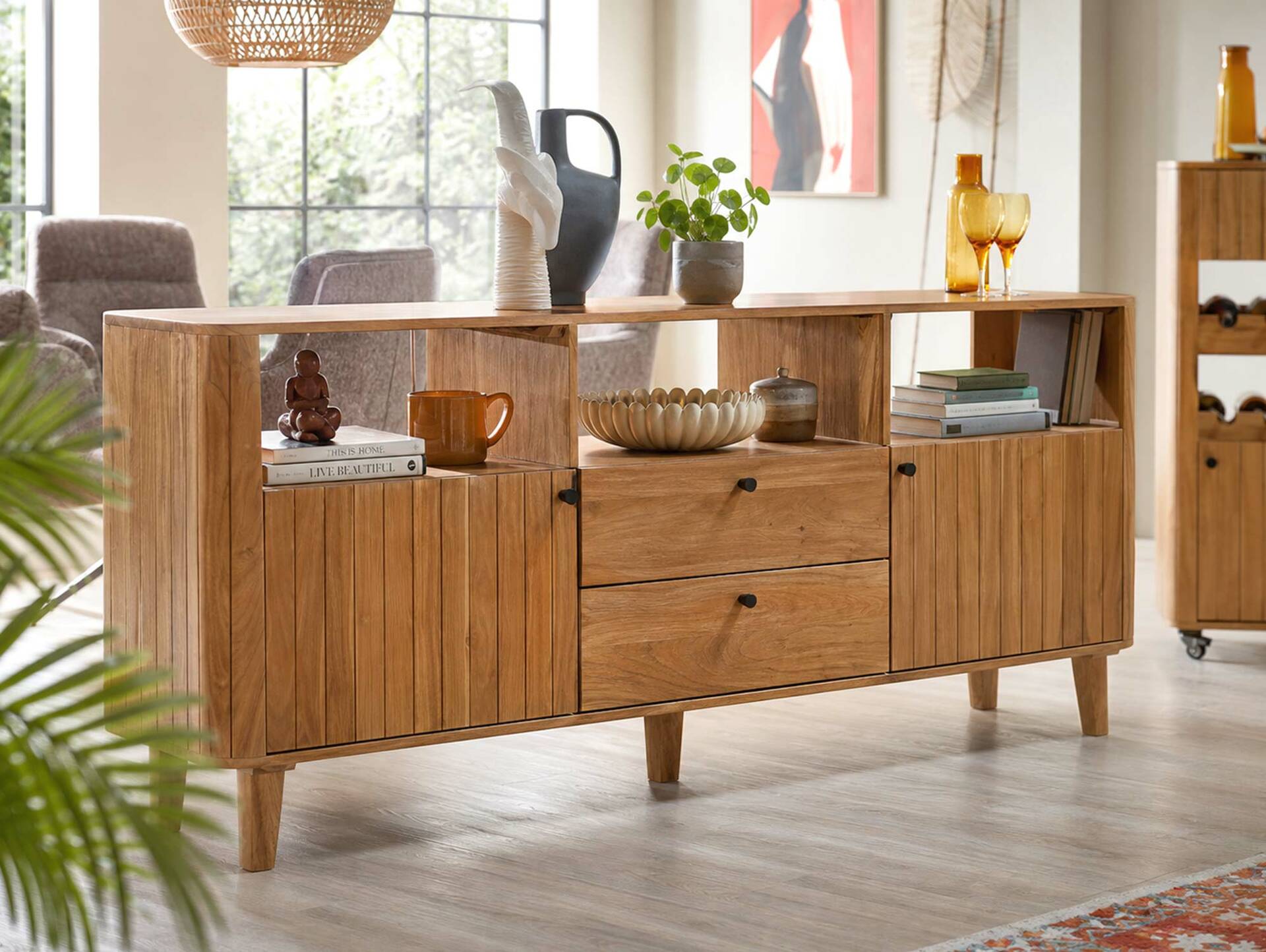 LINARO Raumteiler, Material Massivholz, Akazie massiv honigfarben 