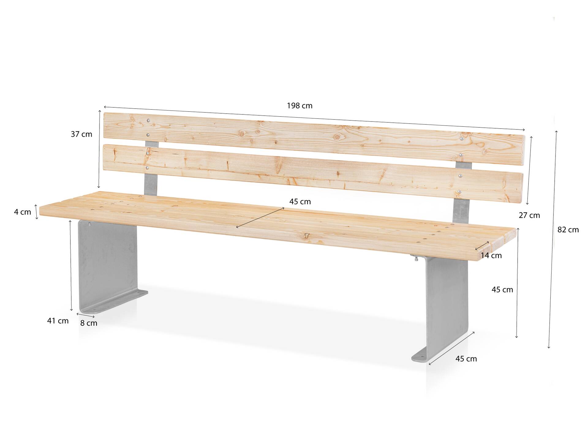 GAVINO Gartenbank mit Lehne, Material Massivholz/Edelstahl 150 cm