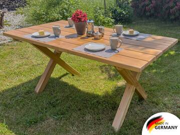CANCUN Esstisch / Gartentisch mit X-Beinen, Material Massivholz, Lärche natur 
