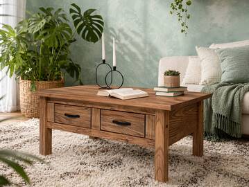 EVERGLADE Couchtisch, Material Massivholz, Kiefer eichefarbig