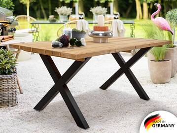 KENTUCKY Esstisch / Gartentisch mit X-Beinen, Altholzoptik, THERMO-Fichte gebürstet/lasiert 