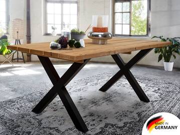 KENTUCKY Esstisch / Gartentisch mit X-Beinen, Altholzoptik, THERMO-Fichte lasiert