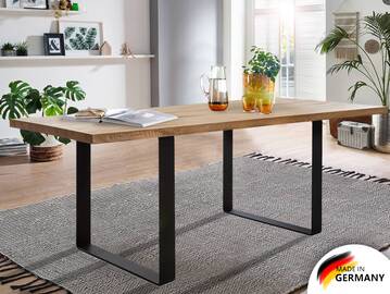 NEBRASKA Massivholztisch mit Kufenbeinen, Eiche/Metallkufen Schwarz