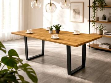 ODERON Esstisch aus Wildeiche, Material Massivholz/Metall schwarz matt 140 x 90 cm