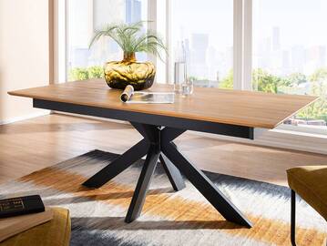 TAMIRO Esstisch ausziehbar, Material Massivholz/Metall, Wildeiche geölt 