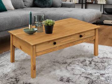 TOBINO Couchtisch mit Schublade,Material Massivholz, Kiefer 