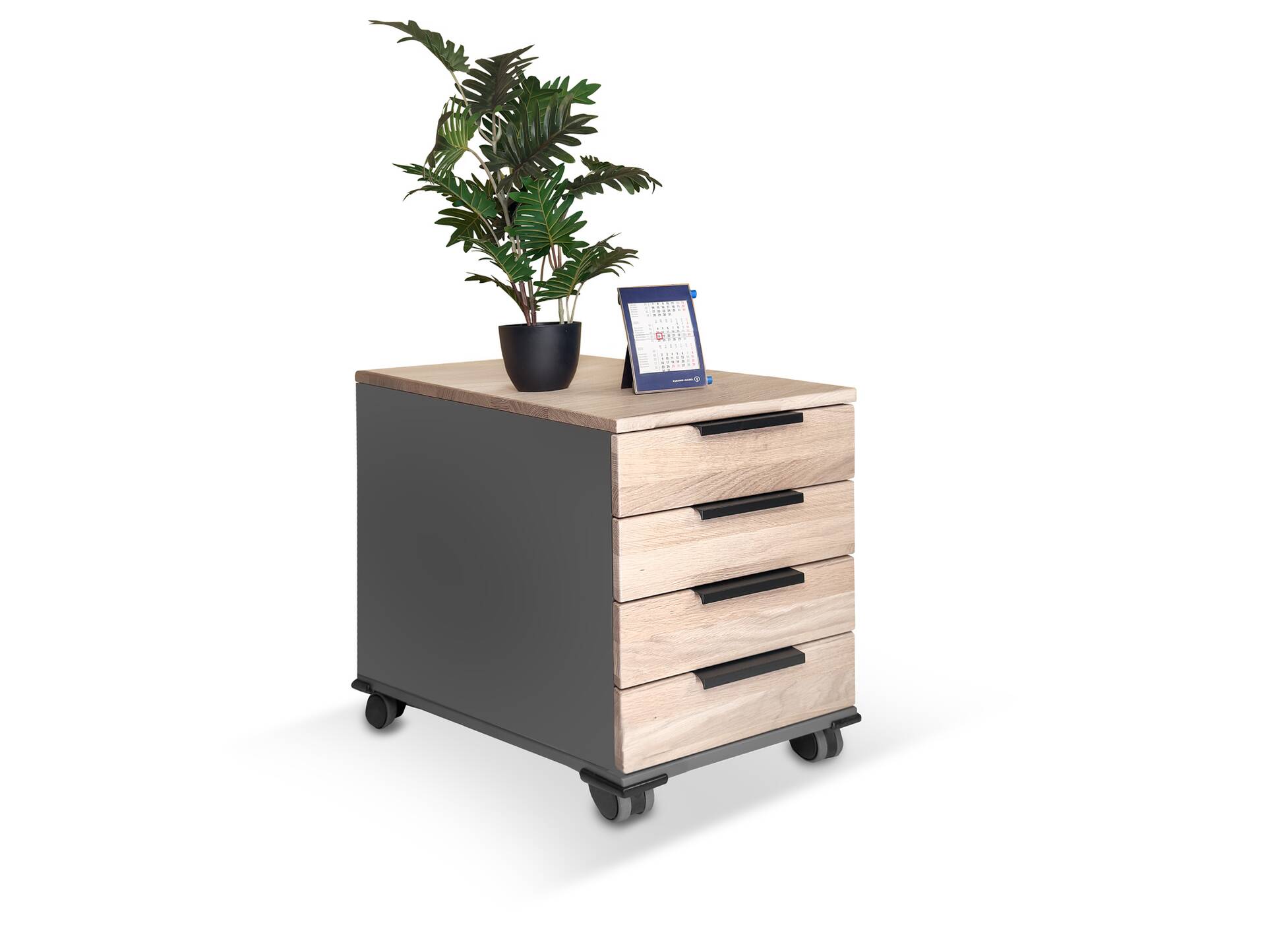 OFFICE OAK Komplettbüro II, Material teilmassiv, Eiche/graphitfarbig 